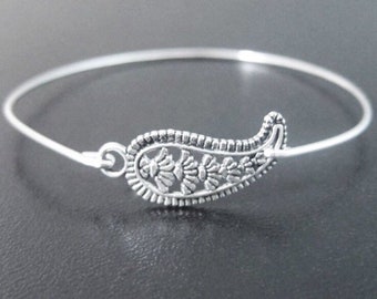 Paisley Bracelet Silver Tone Paisley Jewelry Stackable Bangle Bracelet for Women Stackable Bracelet Paisley Bangle Bracelet