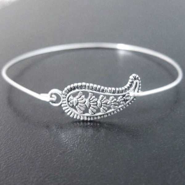 Paisley Bracelet Silver Tone Paisley Jewelry Stackable Bangle Bracelet for Women Stackable Bracelet Paisley Bangle Bracelet