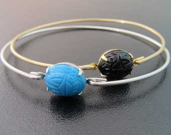 Scarab Bracelet, Scarab Jewelry, Blue or Black Egyptian Jewelry, Scarab Beetle Jewelry, Scarab Beetle Bracelet, Scarab Bangle Bracelet