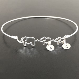 Bracelet-jonc éléphant maman et moi avec breloque initiale, idée cadeau fête des mères personnalisée 2024 femme belle-fille soeur son meilleur ami cadeau unique image 7