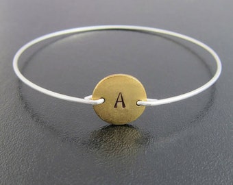 Two Tone Bracelet Two Tone Bangle Two Tone Jewelry Initial Bangle Bracelet 2 Tone Bracelet 2 Tone Bangle 2 Tone Jewelry Initial Bracelet