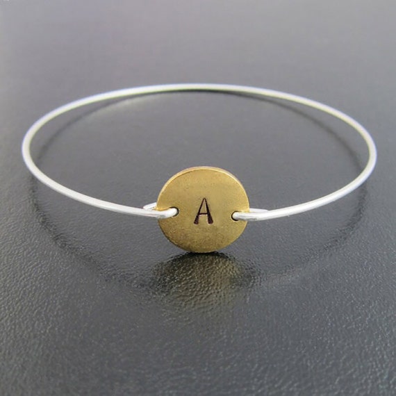 Two Tone Bracelet Two Tone Bangle Two Tone Jewelry Initial | Etsy