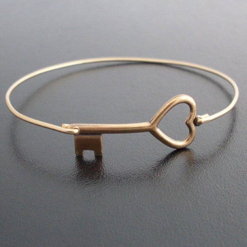 Key to My Heart Bangle Bracelet Brass Key Heart Bracelet Key Etsy