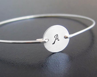 Sterling Silver Initial Bangle Bracelet Personalized Teenage Girl Gift Idea for 13 14 15 16 17 18 Year Old Teenager Girl Birthday Gift