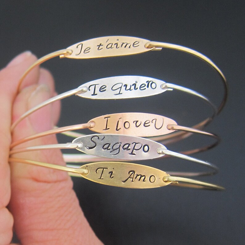 I Love You Je t'aime Bracelet French Jewelry Te Quiero Te Amo Spanish Italy Gift for Women Bracelet Italian Jewelry German French Gift Her image 2