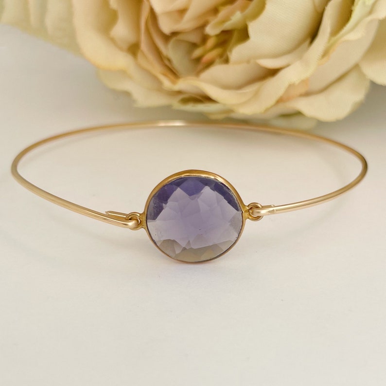 Amethyst Gemstone Bracelet Amethyst Jewelry February Birthstone February Birthday Gift for Her Purple Amethyst Bracelet Bangle image 4