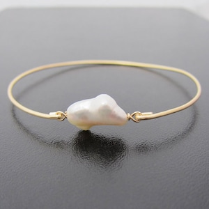 Cultured Freshwater Keshi Pearl Bracelet Keshi Pearl Jewelry Mother of the Groom Gift Mother of the Bride Gift for Mom Wedding Pearl Bangle image 1