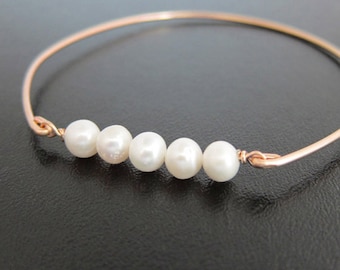 Rose Gold Pearl Bracelet, Rose Gold Pearl Jewelry, Rose Gold Filled Bridal Bracelet, Rose Gold Bride Bracelet, Cultured Freshwater Pearl