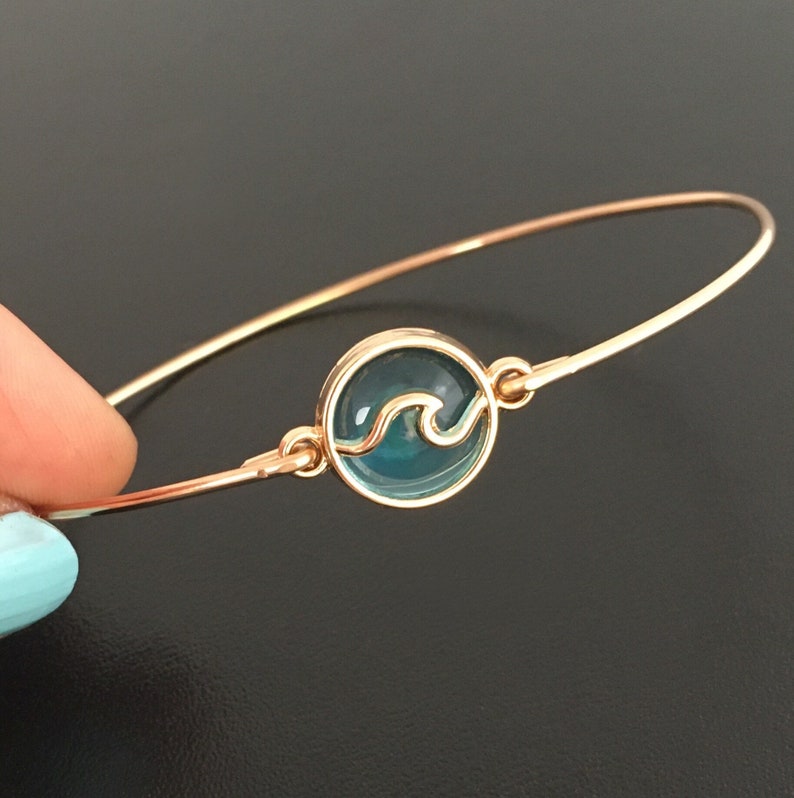 Sea Wave Bracelet, Blue Bangle, Ocean Wave Jewelry Ocean Gift Beach Wave Bangle Ocean Themed Jewelry Ocean Inspired Ocean Bridal Shower Gift image 3