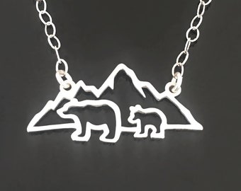 Mountain Mama Bear with 1 Cub New Mom Necklace First Time Mother Christmas Gift Future Mom Expecting Mother Baby Shower Gift Expectant Mom