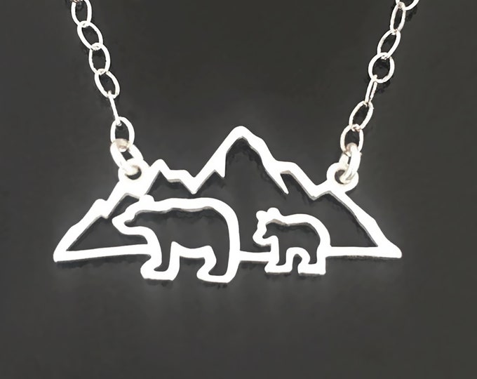 Mountain Mama Bear with 1 Cub New Mom Necklace First Time Mother Christmas Gift Future Mom Expecting Mother Baby Shower Gift Expectant Mom