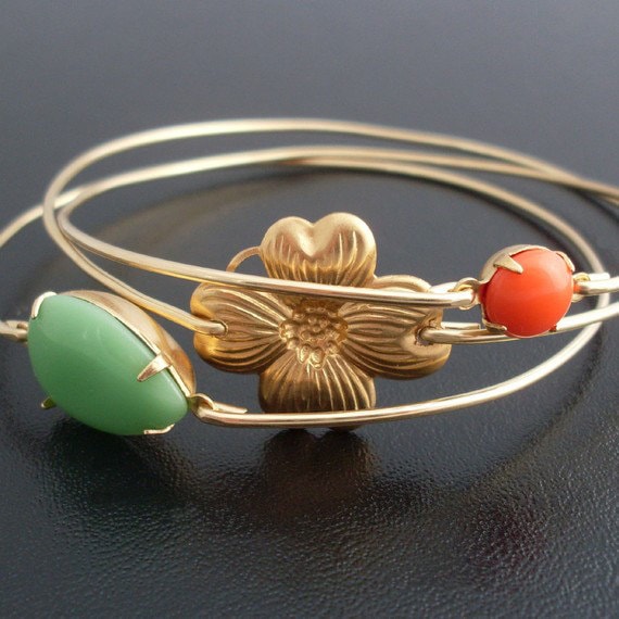 Spring Flower Bangle Bracelet Set Spring Bridesmaid Jewelry Etsy