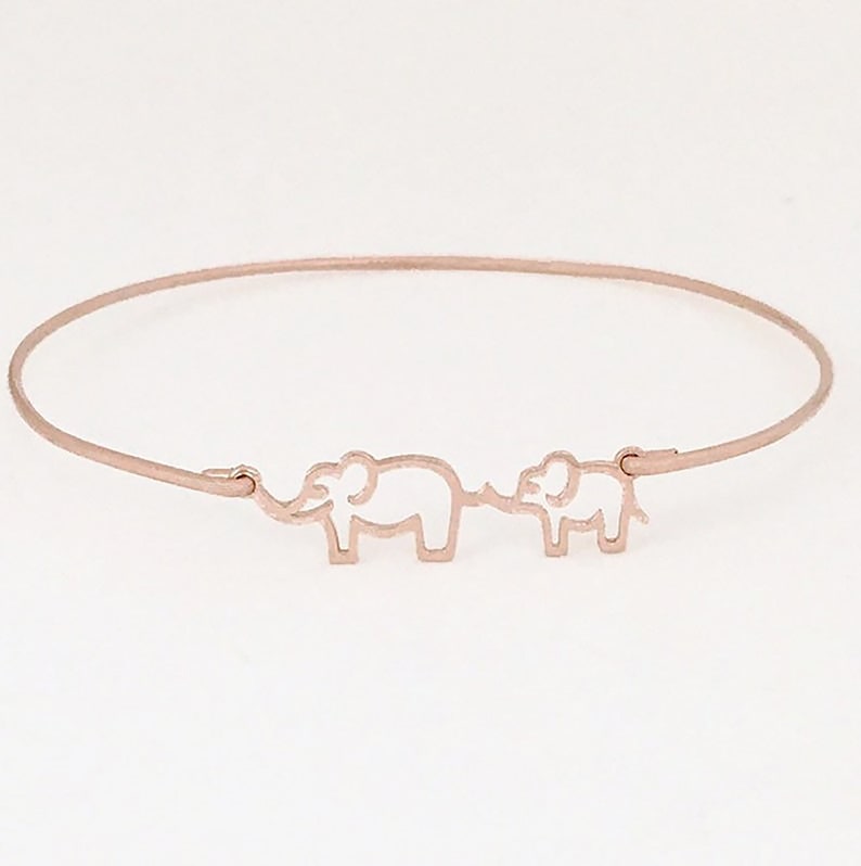 Mama & Me Elephant Bangle w/ Initial Charm Personalized Mothers Day Gift Idea 2024 Wife Daughter in Law Sister Her Best Friend Unique Gift image 6