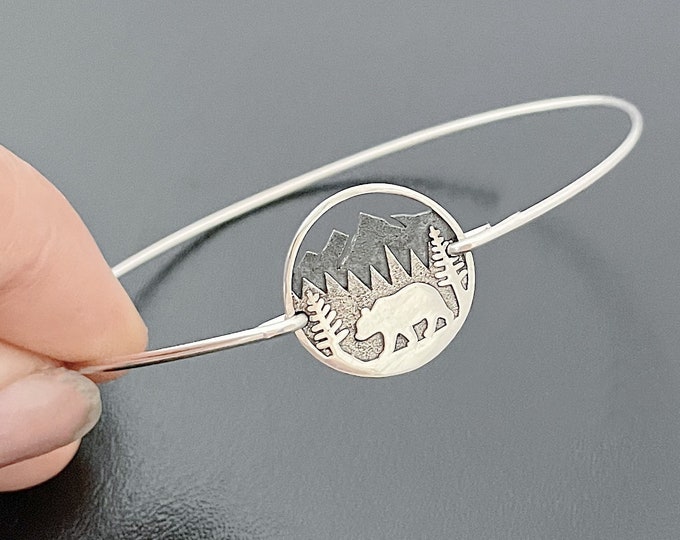 Forest Bear Bracelet Sterling Silver Bear Bangle Bear Gift Bear Jewelry Forest Bracelet Mountain Bracelet Forest Jewelry Mountain Jewelry