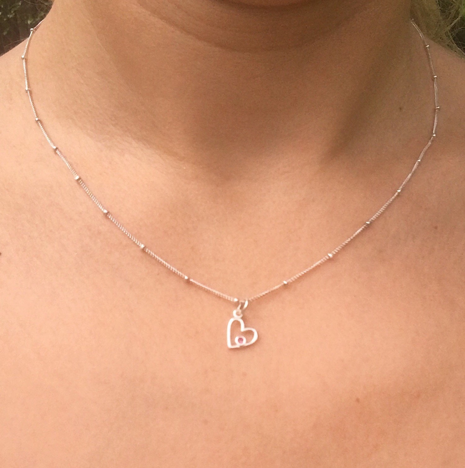 Heart & Crystal Simulated Birthstone Necklace for Mom