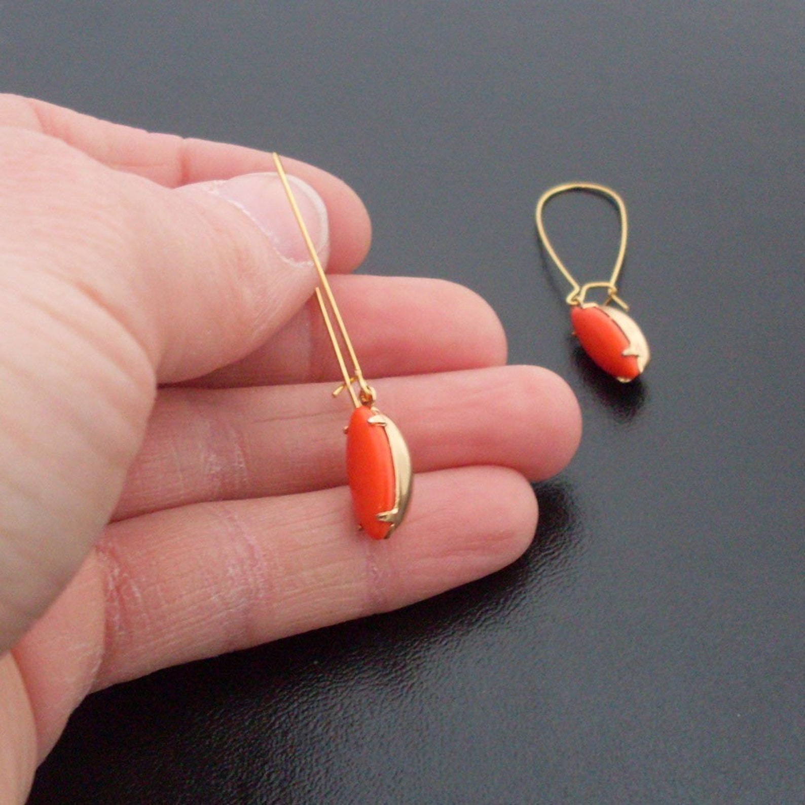 Coral Red Earrings Gold Red Coral Earrings Red Dangle Etsy