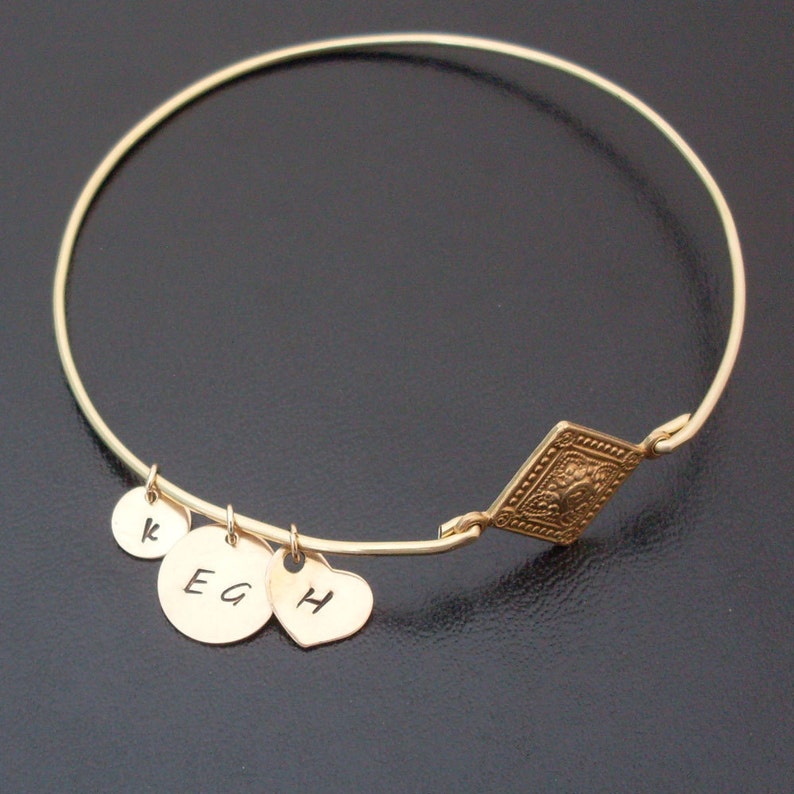 Add an Initial Charm to Any Bangle You Order from my Shop Sterling Silver or 14k Gold Filled or 14k Rose Gold Filled image 2
