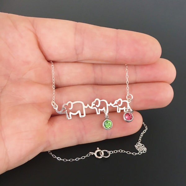 Sterling Silver Elephant Necklace Mothers Day Gift Mom with Kids Mom of Two Daughters Two Sons or 2 Children Personalized Necklace from Kids