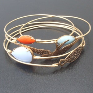 Free as a Bird Stacking Bangle Bracelet Set Gold Tone Bracelet Bangle Set Spring Fashion Spring Jewelry Spring Bracelet Stack Spring Bangles image 1