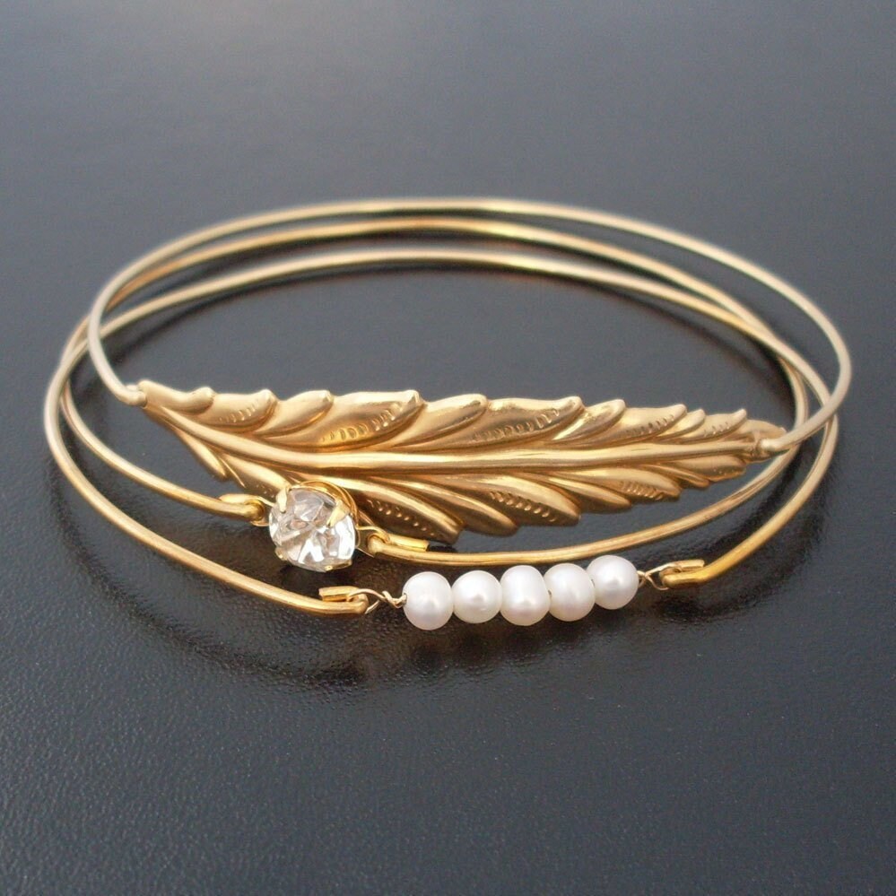 Leaf Cultured Freshwater Pearl And Crystal Rhinestone Bracelet Set
