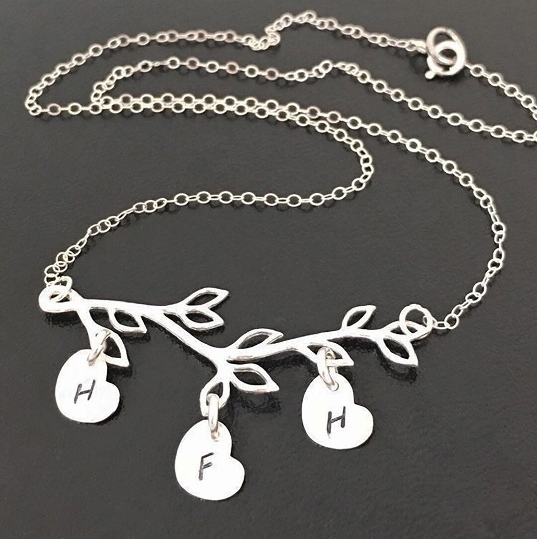 Family Tree Necklace for Mom With Kids Initials on Heart Etsy