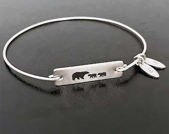 Bracelet à breloques maman ours, initiales personnalisées, son cadeau unique pour la fête des mères, maman, enfants, fils, fille, bijoux pour la fête des mères, cadeau pour maman, bracelet