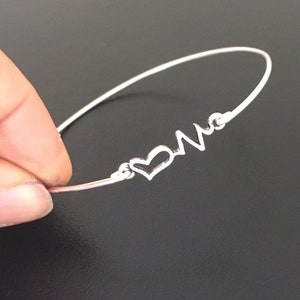 Heartbeat Charm Bracelet Silver Tone Heartbeat Bracelet Heartbeat Bangle Heart Bangle Bracelet Heartbeat Jewelry Heart Jewelry