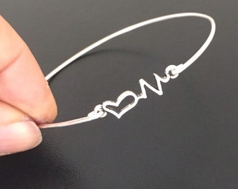 Heartbeat Charm Bracelet Silver Tone Heartbeat Bracelet Heartbeat Bangle Heart Bangle Bracelet Heartbeat Jewelry Heart Jewelry