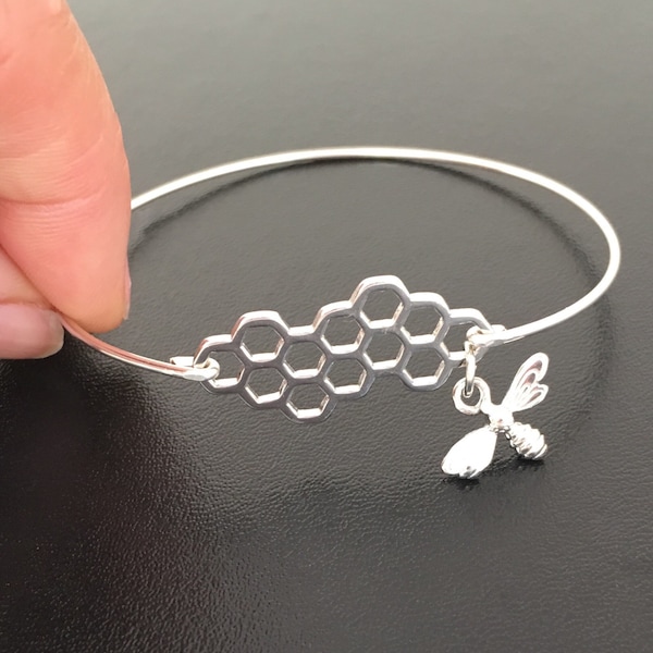 Honeycomb Bracelet, Bee Honeycomb Jewelry, Bee Bangle Bracelet, Honeycomb Bracelet Bangle, Spring Fashion, Bumblebee Jewelry