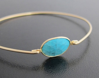 Turquoise Bracelet 14k Gold Filled Band Turquoise Bangle Turquoise Jewelry December Birthstone Jewelry Stabilized Turquoise Gemstone Bangle