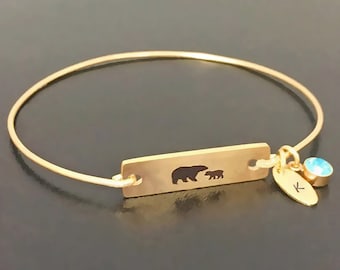 Bracelet maman ours Initiale et bracelet avec pierres de naissance Sim Cadeau personnalisé pour la fête des mères Nouvelle maman Bijoux pour la première fois maman de fils fille bébé tout-petit