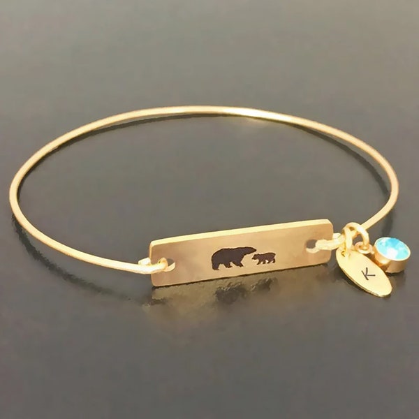 Mama Bear Bracelet Initial & Sim Birthstone Bracelet Custom Mothers Day Gift New Mom First Time Mom Jewelry from Son Daughter Baby Toddler