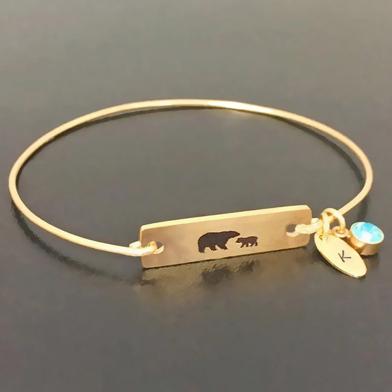 Mama Bear Bracelet Initial & Sim Birthstone Bracelet Custom Mothers Day Gift New Mom First Time Mom Jewelry from Son Daughter Baby Toddler image 1