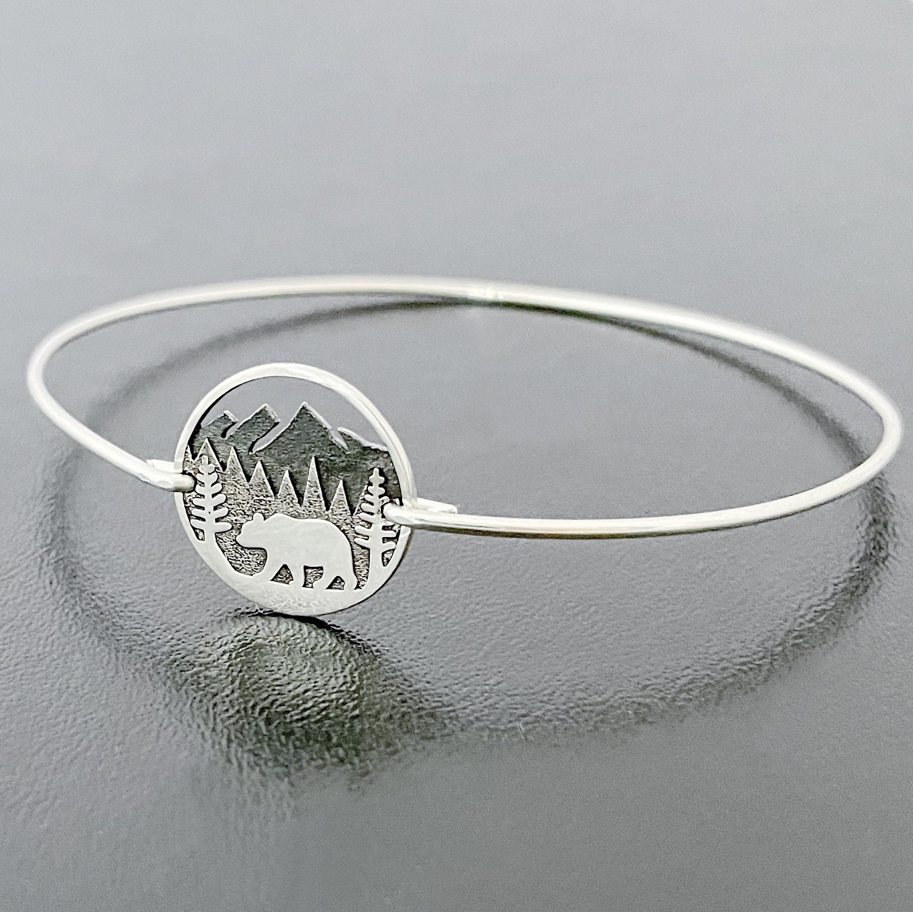 Forest Bear Bracelet Sterling Silver Bear Bangle Bear Gift Bear Jewelry  Forest Bracelet Mountain Bracelet Forest Jewelry Mountain Jewelry