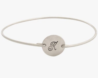 Sterling Silver Initial Bangle for Women Christmas Gift Idea for Her Coworker Best Friend Teen Girl Office Staff Girlfriend Sister in Law