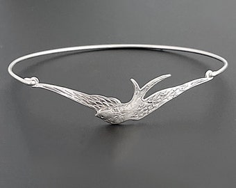 Sterling Silver Bird Bracelet Bangle for Women Bird Gift for Mom Grandma Teacher Nature Lover Gift for Her Nature Lover Jewelry Bird Jewelry