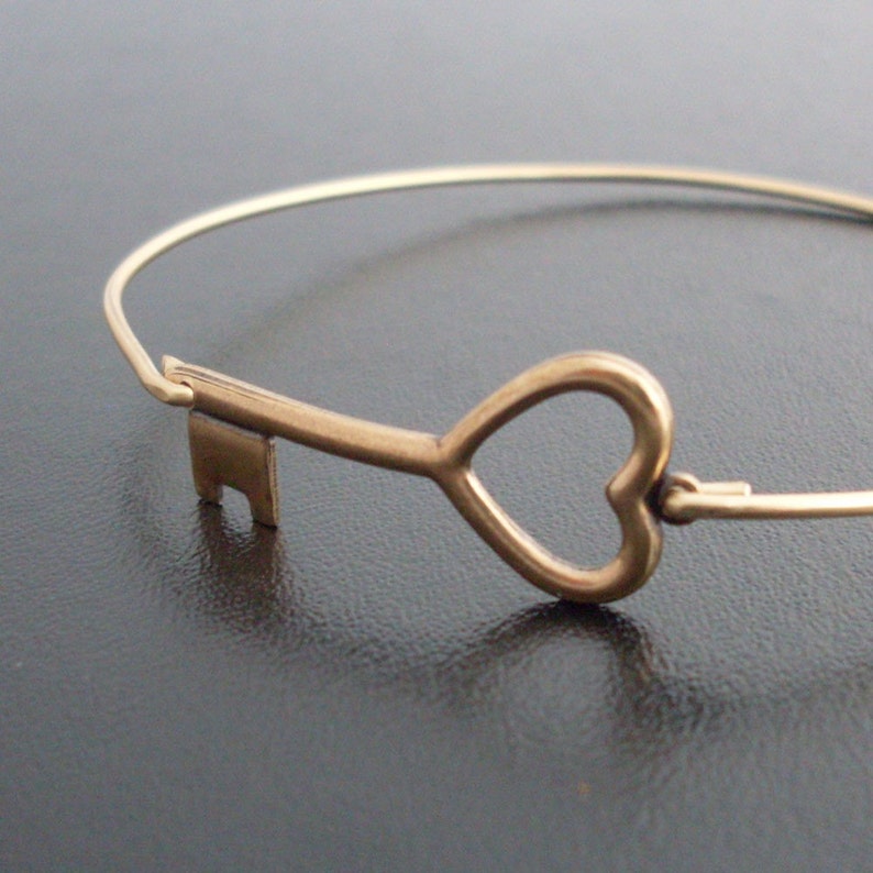 Key to My Heart Bangle Bracelet Brass Key Heart Bracelet Key Etsy
