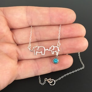 Mom & Baby Elephants Necklace Mothers Day Gift Idea 2024 my Wife Mom Mother in law Sister Daughter Grandma Myself Sim Birthstone Necklace image 10