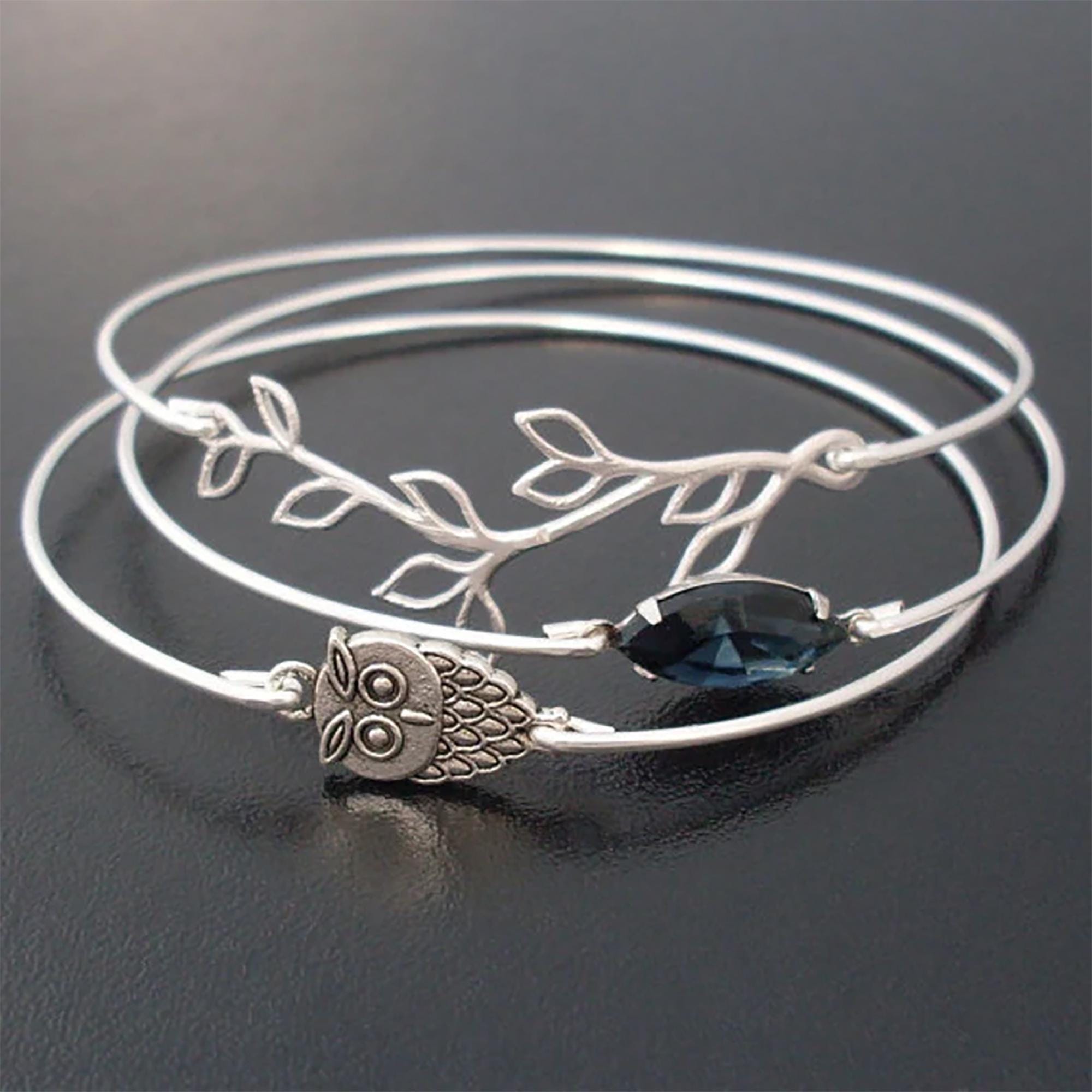Owl Bracelet Set, Stackable Bracelets for Women, Owl Jewelry, Owl Gift, Bird Lover Gift, Owl Lover G