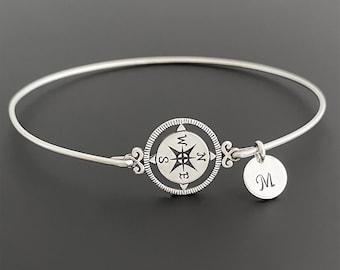 Personalized Graduation Gift for Her 2025 Graduation Bracelet for Daughter Sister Teen Girl Best Friend Women Sterling Silver Compass Bangle