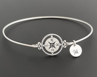 Personalized Graduation Gift for Her 2024 Graduation Bracelet for Daughter Sister Teen Girl Best Friend Women Sterling Silver Compass Bangle