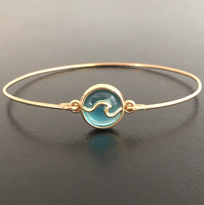 Sea Wave Bracelet, Blue Bangle, Ocean Wave Jewelry Ocean Gift Beach Wave Bangle Ocean Themed Jewelry Ocean Inspired Ocean Bridal Shower Gift image 1
