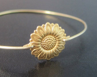 Sunflower Bracelet, Sunflower Jewelry, Gold, Sunflower Bangle, Sun