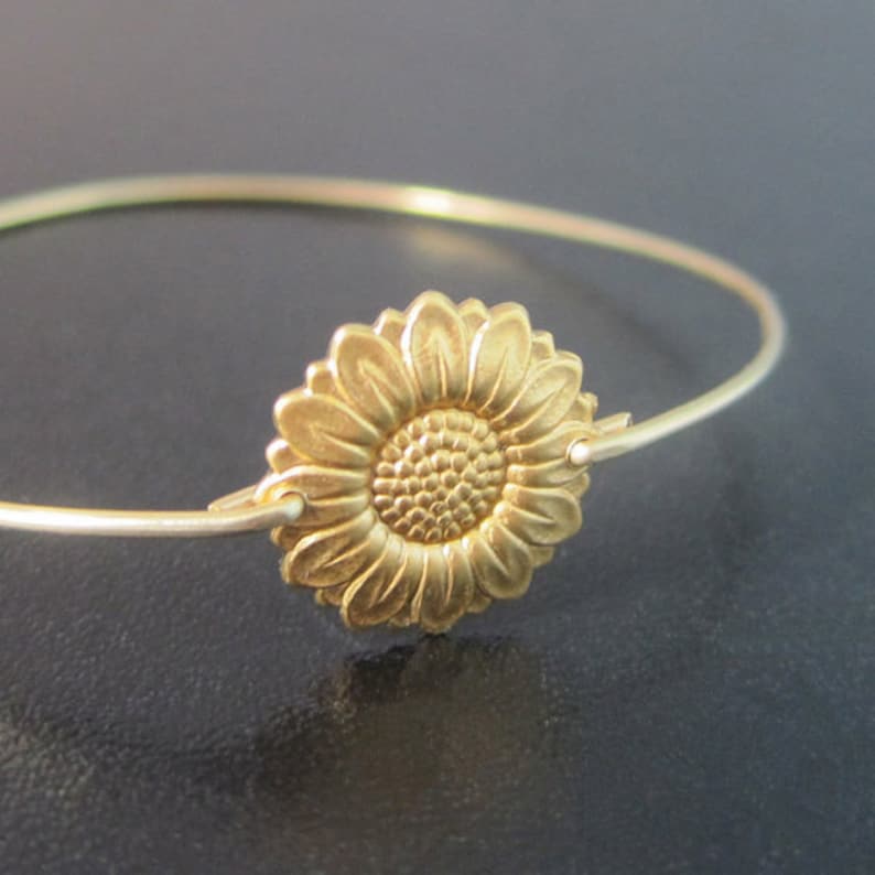 Sunflower Bracelet Sunflower Jewelry Gold Sunflower Bangle Etsy