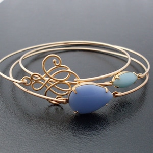 Blue Bracelet Set, Blue Bracelets for Women, Bracelets for Bride, Sky Blue Jewelry, Blue Bangle Bracelet Set, Stacking Bracelet