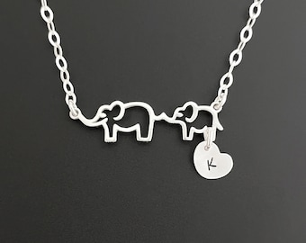 Mama & Baby Elephant Heart Charm Necklace Valentines Day Gift for Wife New Mom Necklace Wife Gift Valentines Day Necklace for First Time Mom