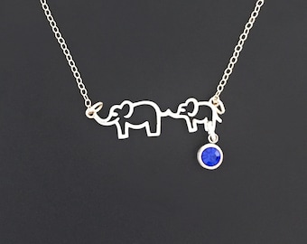 Mom with Baby Elephant Necklace Dainty sim Birthstone Necklace Personalized New Mom Necklace First Time Mom Gift Birthday Gift Idea New Mom