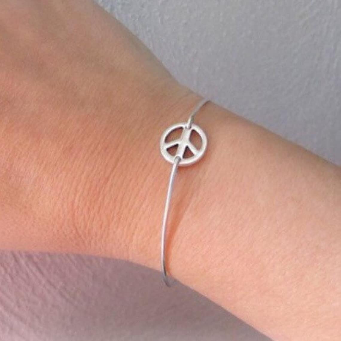 Peace Sign Bracelet Peace Bangle Bracelet Silver Tone Peace Etsy