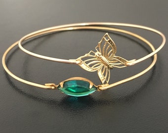 Ensemble de bracelets joncs empilables en entomologie, bijoux papillons superposés