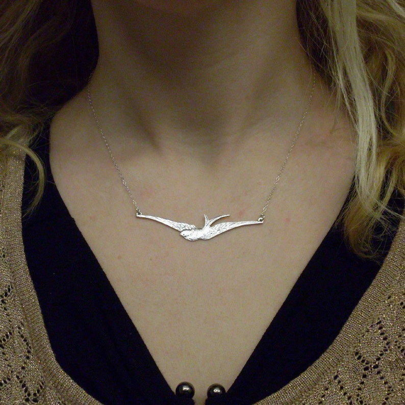 Swallow Necklace Bird Necklace for Women Gold Tone Swallow Pendant Bridesmaid Necklace Nature Necklace Nature Wedding Bird Pendant Necklace image 2